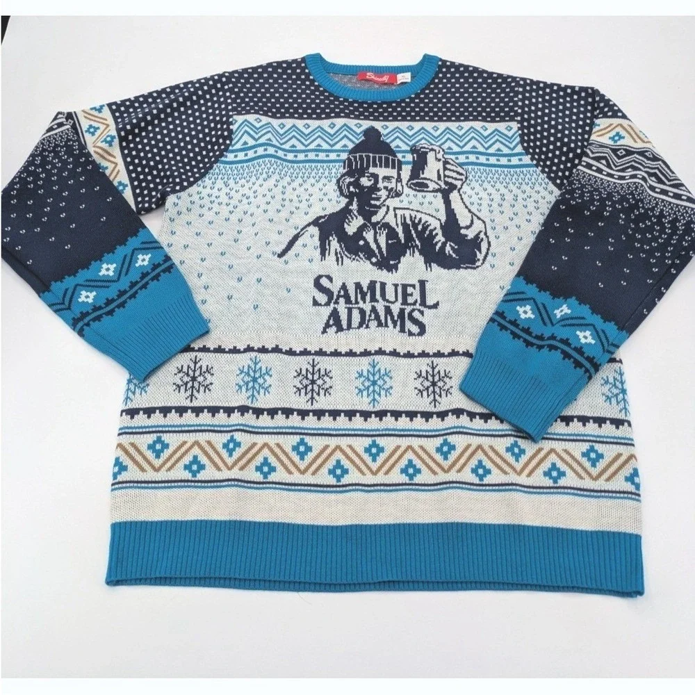 Shinesty Samuel Adams Ugly Christmas Sweater Men's Size XL Blue Fair Isle Beer